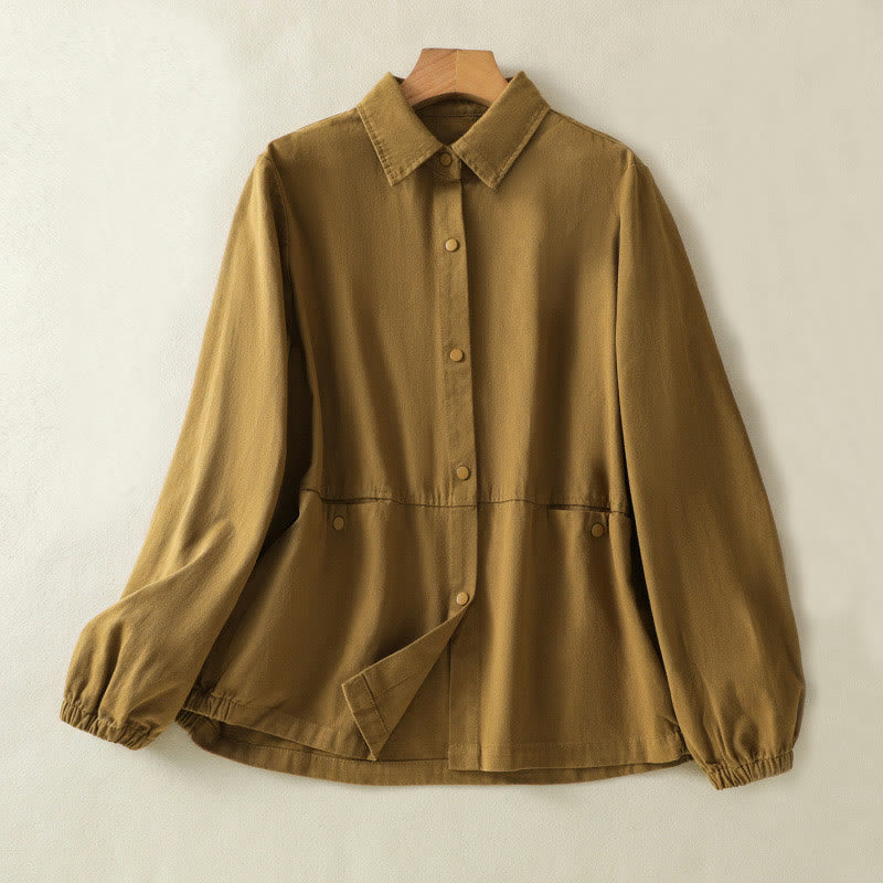 Chaqueta de algodón con cuello alto y diseño de botones lisos de Buddha Stones para mujer - Vara de oro oscura - US14，UK/AU18，EU46 (2XL) - image 27