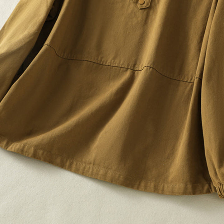 Chaqueta de algodón con cuello alto y diseño de botones lisos de Buddha Stones para mujer - image 32