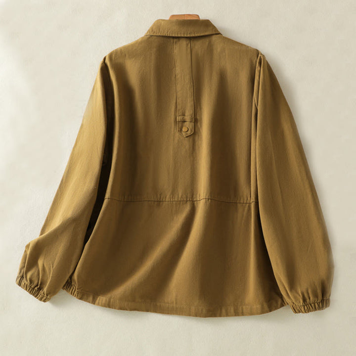 Chaqueta de algodón con cuello alto y diseño de botones lisos de Buddha Stones para mujer - image 28