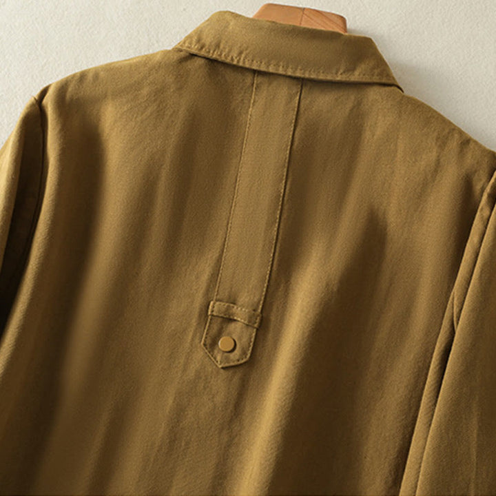 Chaqueta de algodón con cuello alto y diseño de botones lisos de Buddha Stones para mujer - image 34