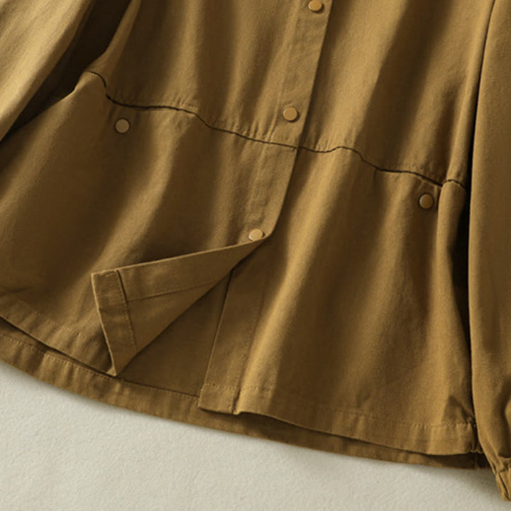 Chaqueta de algodón con cuello alto y diseño de botones lisos de Buddha Stones para mujer - image 33
