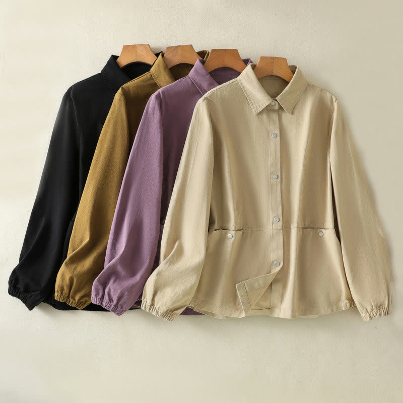 Chaqueta de algodón con cuello alto y diseño de botones lisos de Buddha Stones para mujer - image 35