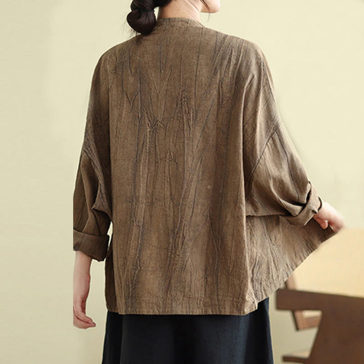 Chaqueta de lino y algodón de manga larga para mujer con bolsillos y Buddha Stones - image 1