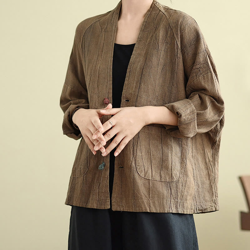 Chaqueta de lino y algodón de manga larga para mujer con bolsillos y Buddha Stones - image 4