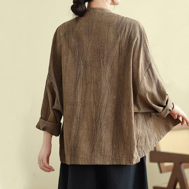 Chaqueta de lino y algodón de manga larga para mujer con bolsillos y Buddha Stones - image 4