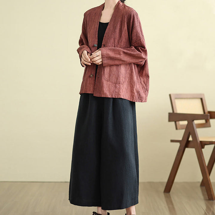Chaqueta de lino y algodón de manga larga para mujer con bolsillos y Buddha Stones - image 12