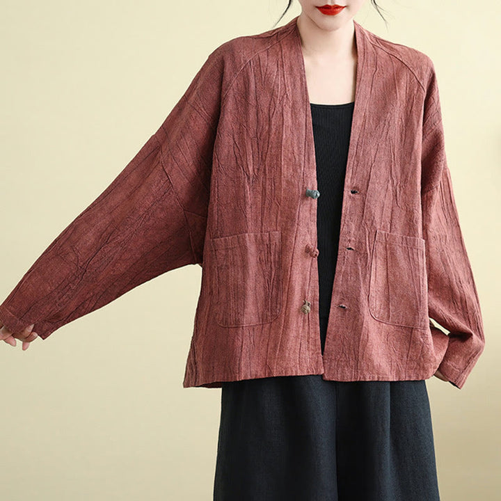 Chaqueta de lino y algodón de manga larga para mujer con bolsillos y Buddha Stones - image 10