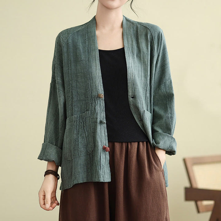 Chaqueta de lino y algodón de manga larga para mujer con bolsillos y Buddha Stones - image 18