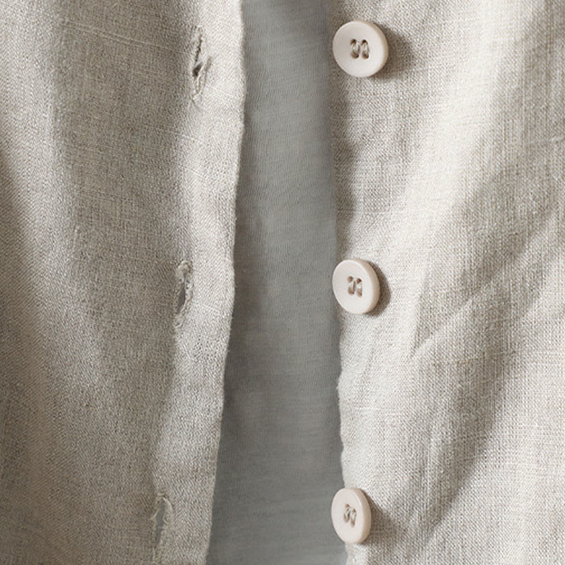 Chaqueta de algodón con cuello en V y bolsillos para mujer de Buddha Stones en color puro - image 6