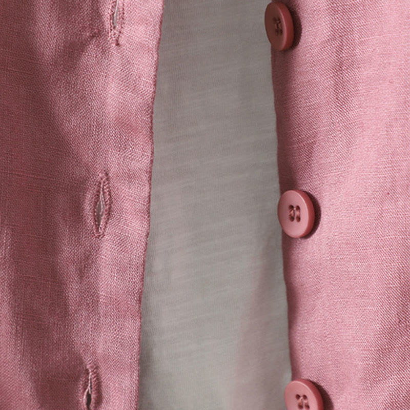 Chaqueta de algodón con cuello en V y bolsillos para mujer de Buddha Stones en color puro - image 13