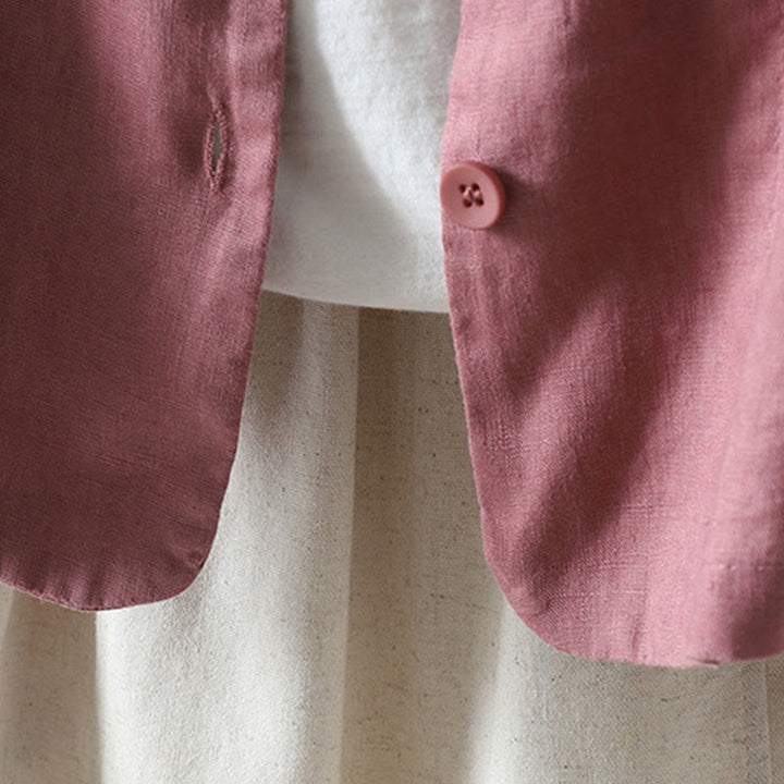Chaqueta de algodón con cuello en V y bolsillos para mujer de Buddha Stones en color puro - image 11