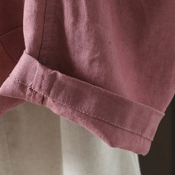 Chaqueta de algodón con cuello en V y bolsillos para mujer de Buddha Stones en color puro - image 14