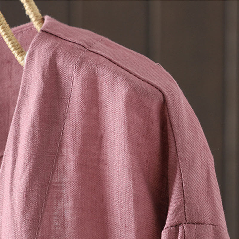 Chaqueta de algodón con cuello en V y bolsillos para mujer de Buddha Stones en color puro - image 9