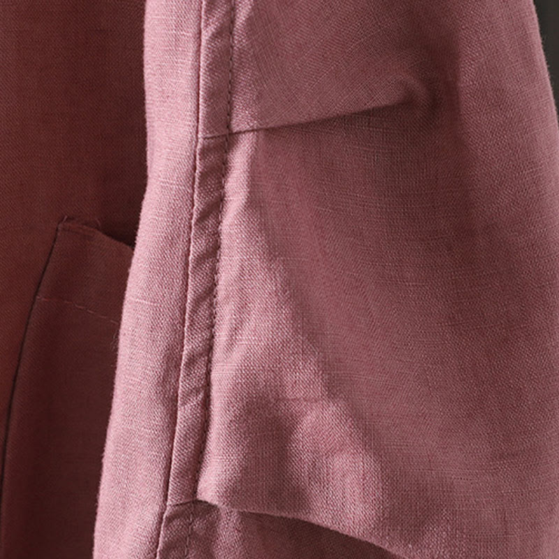 Chaqueta de algodón con cuello en V y bolsillos para mujer de Buddha Stones en color puro - image 10