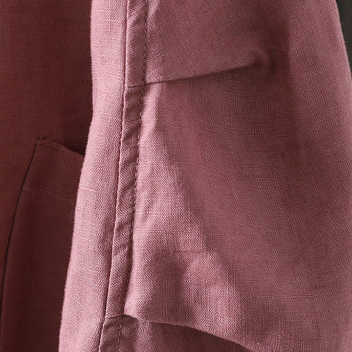Chaqueta de algodón con cuello en V y bolsillos para mujer de Buddha Stones en color puro - image 10