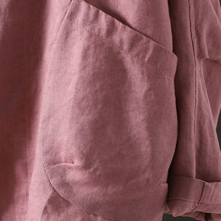 Chaqueta de algodón con cuello en V y bolsillos para mujer de Buddha Stones en color puro - image 12