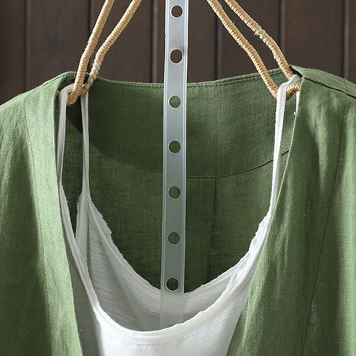 Chaqueta de algodón con cuello en V y bolsillos para mujer de Buddha Stones en color puro - image 19