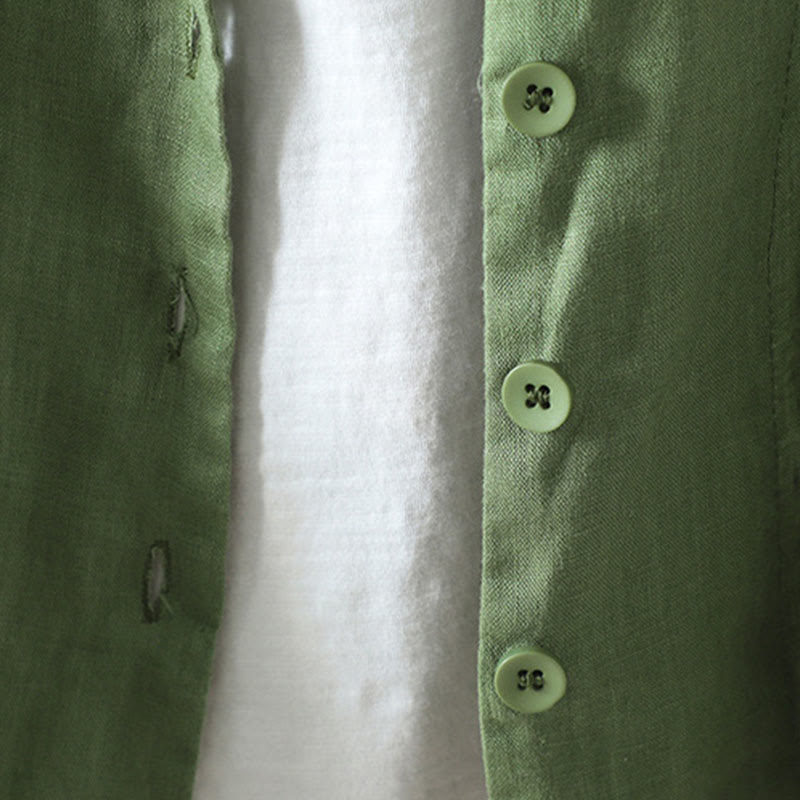 Chaqueta de algodón con cuello en V y bolsillos para mujer de Buddha Stones en color puro - image 20