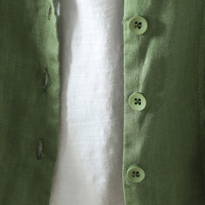 Chaqueta de algodón con cuello en V y bolsillos para mujer de Buddha Stones en color puro - image 20