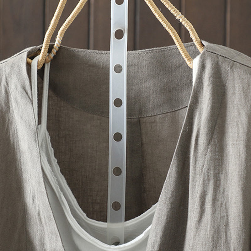 Chaqueta de algodón con cuello en V y bolsillos para mujer de Buddha Stones en color puro - image 25