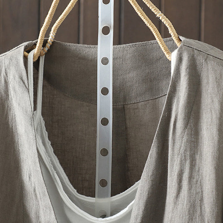 Chaqueta de algodón con cuello en V y bolsillos para mujer de Buddha Stones en color puro - image 25