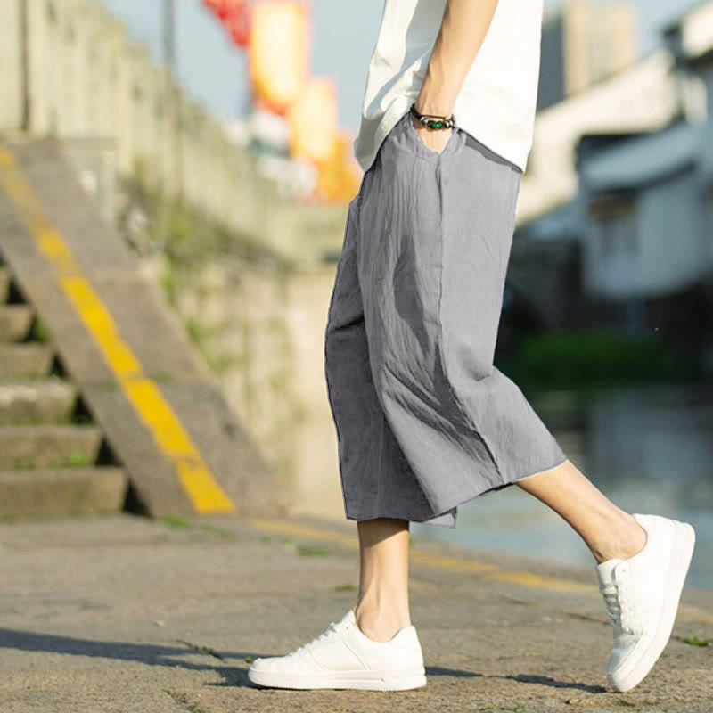 Pantalones de hombre Buddha Stones Summer Plain Pleat Design con cordón ajustable, largo 7-8 y bolsillos. - image 1