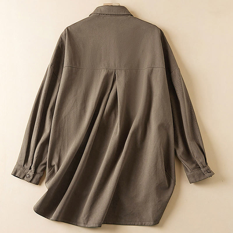 Chaqueta de lino y algodón de manga larga para mujer con solapa y bolsillos, diseño irregular de Buddha Stones Fall - image 16