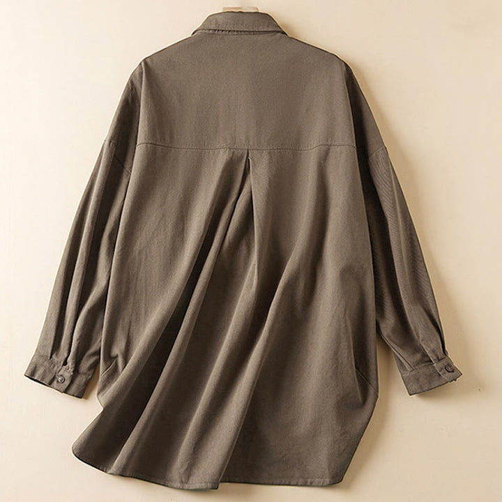 Chaqueta de lino y algodón de manga larga para mujer con solapa y bolsillos, diseño irregular de Buddha Stones Fall - image 16