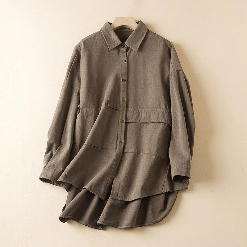 Chaqueta de lino y algodón de manga larga para mujer con solapa y bolsillos, diseño irregular de Buddha Stones Fall - Broncearse - US14，UK/AU18，EU46 (2XL) - image 14