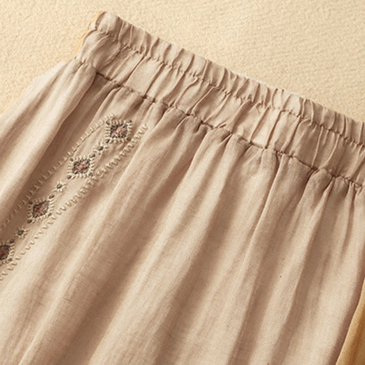 Falda de lino y algodón para mujer, diseño étnico vintage con bordado de Buddha Stones , de largo 7-8 - image 14