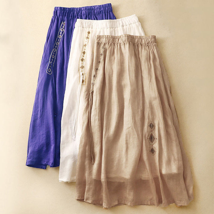 Falda de lino y algodón para mujer, diseño étnico vintage con bordado de Buddha Stones , de largo 7-8 - image 18