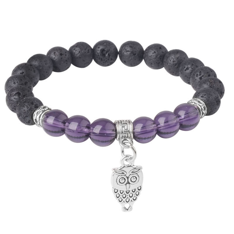 Pulsera curativa con cuentas de cristal de roca de lava negra y Buddha Stones con diseño animal - Patrón de búho (circunferencia de la muñeca: 15-17 cm) - image 18