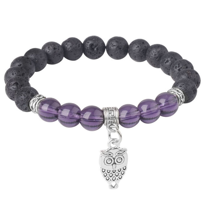 Pulsera curativa con cuentas de cristal de roca de lava negra y Buddha Stones con diseño animal - Patrón de búho (circunferencia de la muñeca: 15-17 cm) - image 18