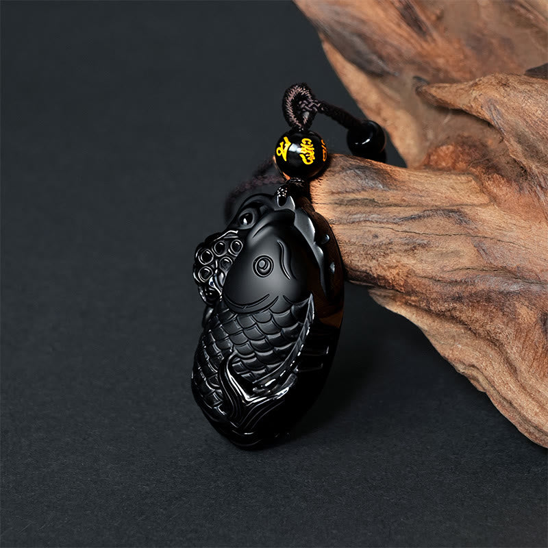 Colgante de Buddha Stones con anfioxo de obsidiana negra natural - image 2