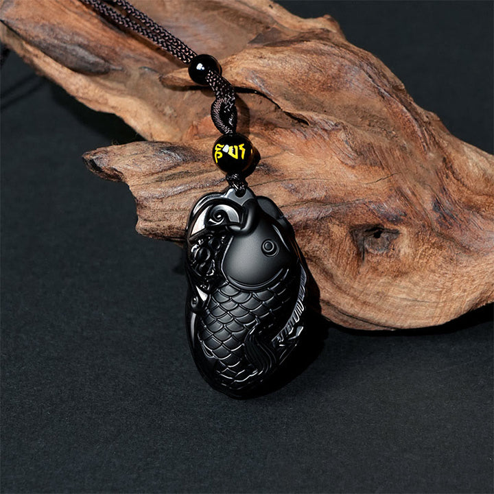 Colgante de Buddha Stones con anfioxo de obsidiana negra natural - image 3