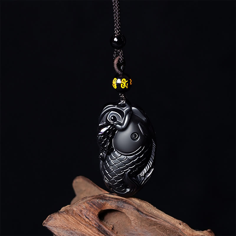Colgante de Buddha Stones con anfioxo de obsidiana negra natural - Obsidiana negra - image 1
