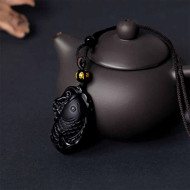 Colgante de Buddha Stones con anfioxo de obsidiana negra natural - image 6