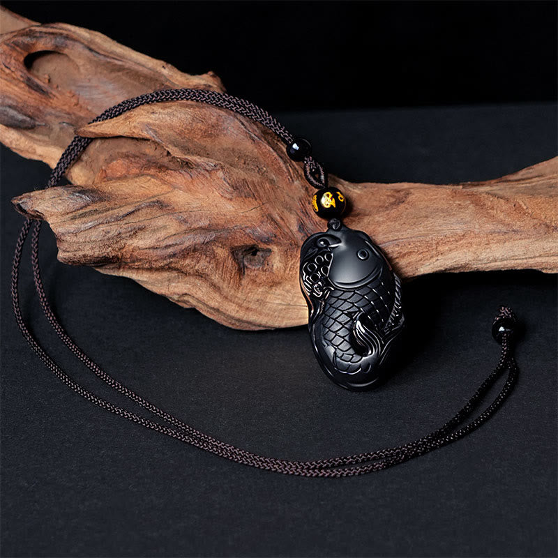 Colgante de Buddha Stones con anfioxo de obsidiana negra natural - image 4