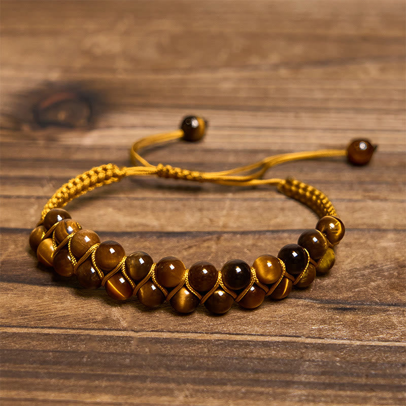 Pulsera protectora de cuentas de doble hilera tejidas a mano con ojo de tigre y cinabrio natural de Buddha Stones - image 2
