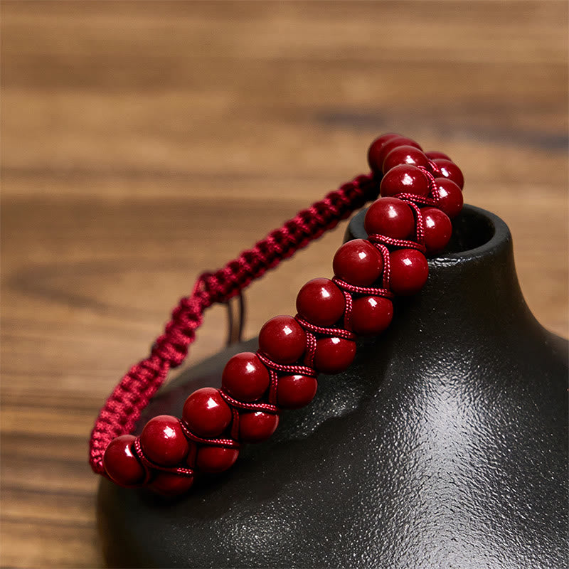 Pulsera protectora de cuentas de doble hilera tejidas a mano con ojo de tigre y cinabrio natural de Buddha Stones - image 9