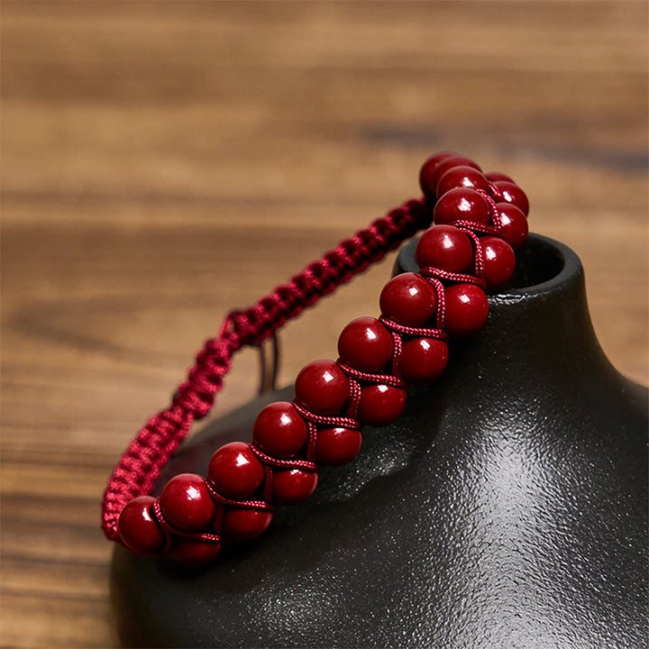 Pulsera protectora de cuentas de doble hilera tejidas a mano con ojo de tigre y cinabrio natural de Buddha Stones - image 9