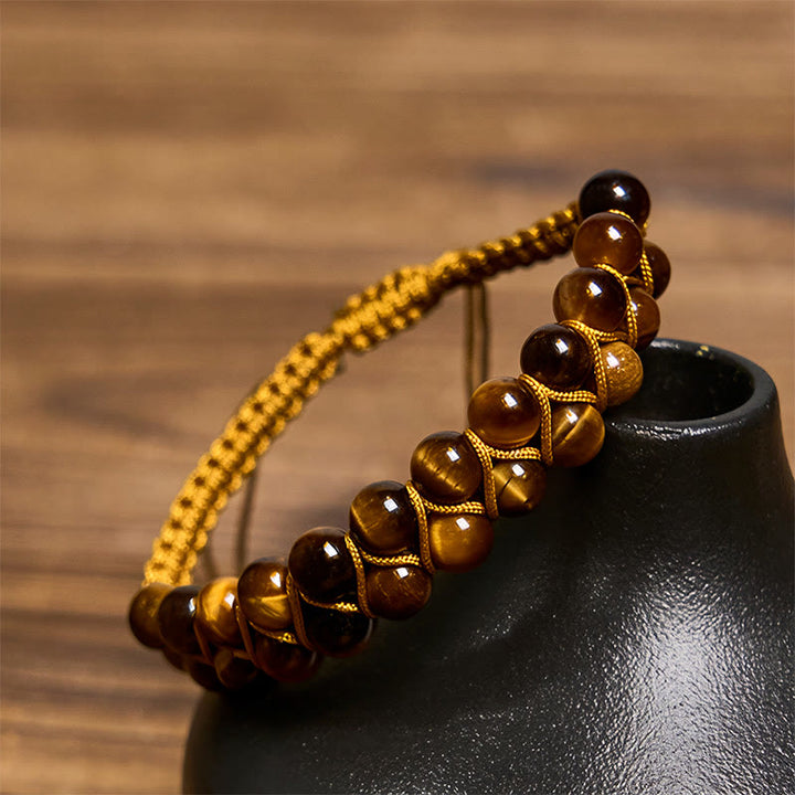 Pulsera protectora de cuentas de doble hilera tejidas a mano con ojo de tigre y cinabrio natural de Buddha Stones - image 3