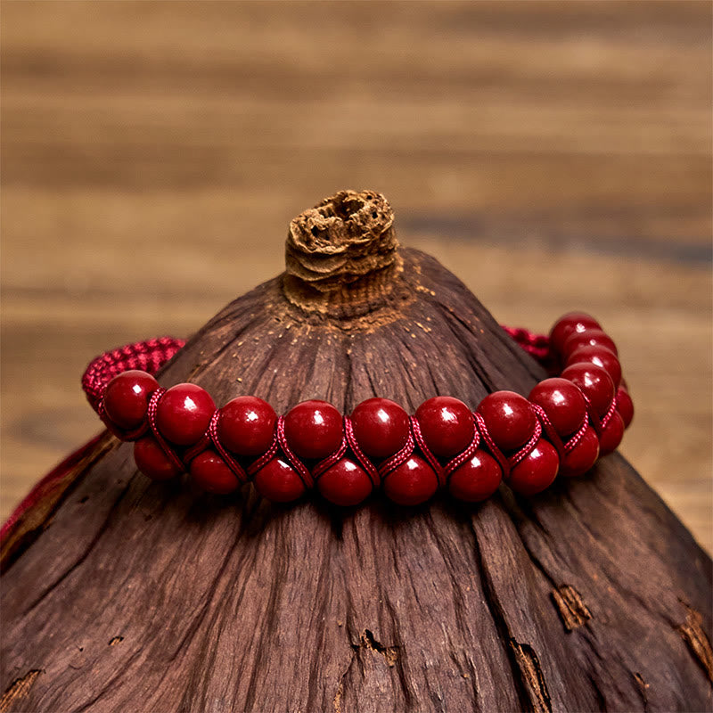 Pulsera protectora de cuentas de doble hilera tejidas a mano con ojo de tigre y cinabrio natural de Buddha Stones - Cinabrio (circunferencia de la muñeca: 14-24 cm) - image 7