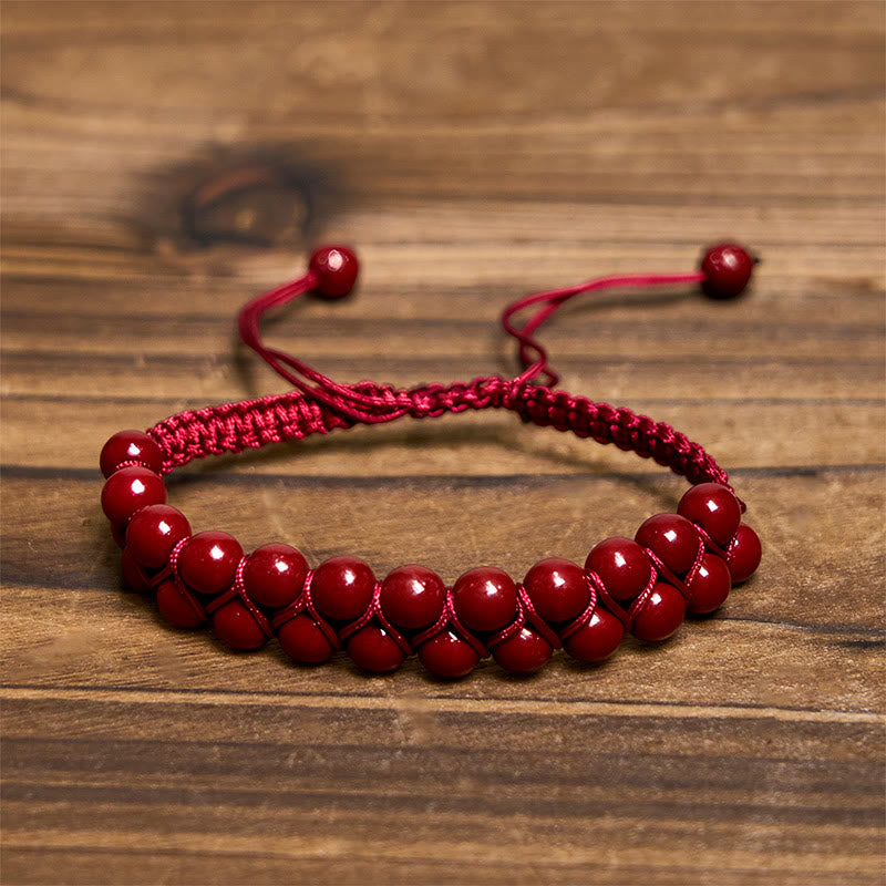 Pulsera protectora de cuentas de doble hilera tejidas a mano con ojo de tigre y cinabrio natural de Buddha Stones - image 8