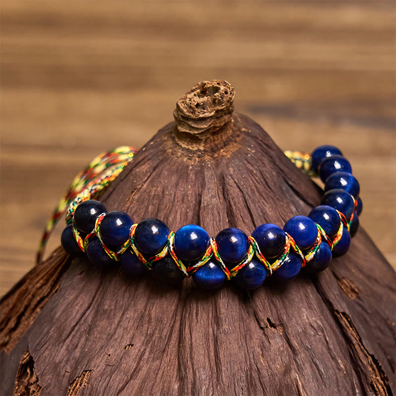Pulsera de equilibrio de cuentas de doble hilera de colores tejida a mano con ojo de tigre azul natural de Buddha Stones - image 3
