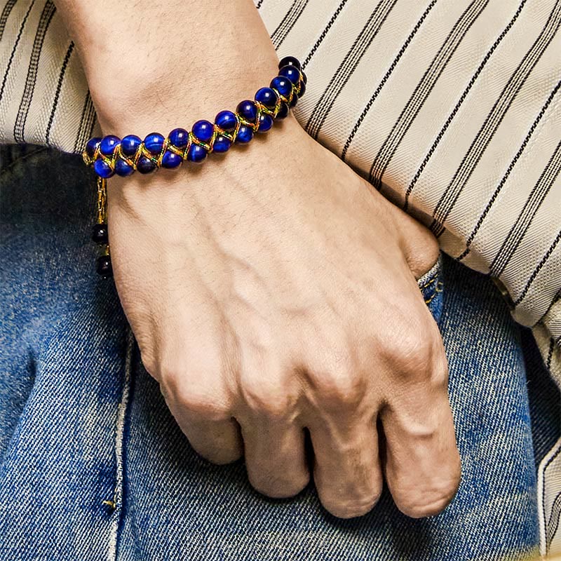 Pulsera de equilibrio de cuentas de doble hilera de colores tejida a mano con ojo de tigre azul natural de Buddha Stones - image 4