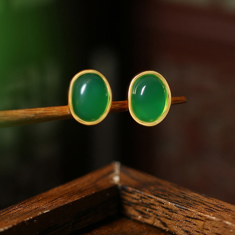 Pendientes de plata de ley 925 con Buddha Stones y calcedonia verde dorada.  - image 1