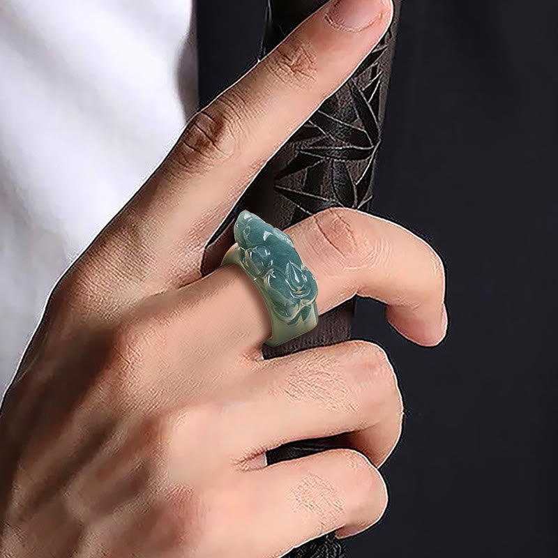 Anillo de jade PiXiu de la suerte con Buddha Stones Feng Shui para la riqueza y la prosperidad - image 5