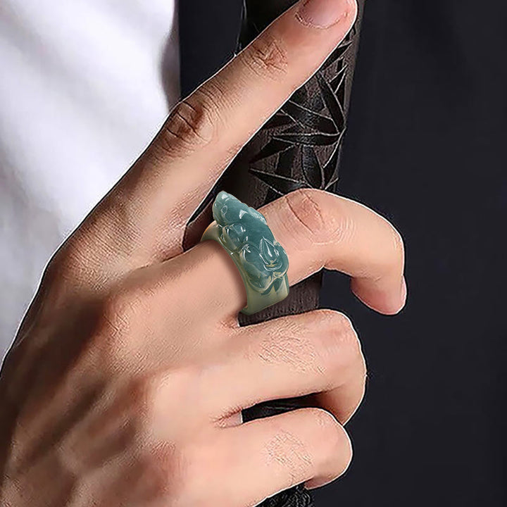 Anillo de jade PiXiu de la suerte con Buddha Stones Feng Shui para la riqueza y la prosperidad - image 5