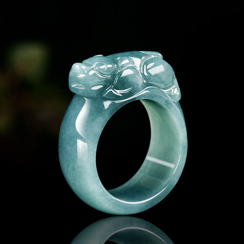 Anillo de jade PiXiu de la suerte con Buddha Stones Feng Shui para la riqueza y la prosperidad - 20 mm - image 1